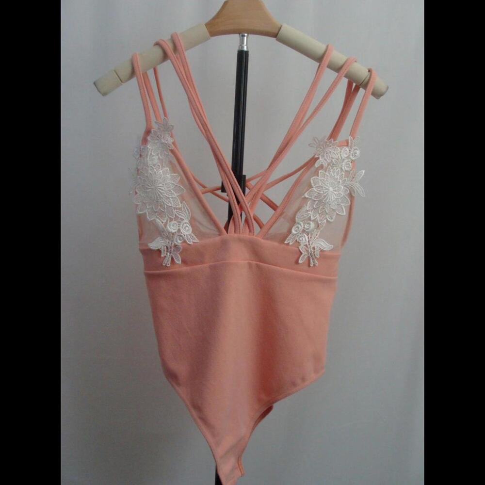Chic Pink Lace-Trimmed Bodysuit